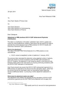 National Support Centre 25 April, 2014 Area Team ReferenceTo: Area Team Heads of Primary Care
