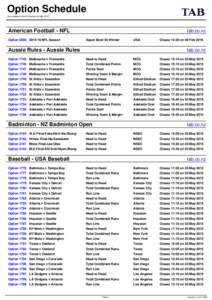 Option Schedule Last updated at 09:23 Sunday 03 May 2015 American Football - NFL OptionNFL Season