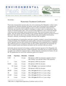 WD-WEB[removed]Wastewater Treatment Certification Wastewater treatment plant operators play a key role in protecting New Hampshire’s surface waters