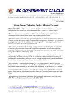 News Release: Simon Fraser Twinning Project Moving Forward