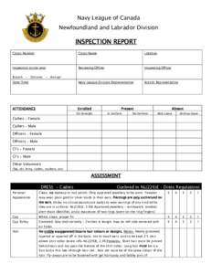 Navy League of Canada Newfoundland and Labrador Division INSPECTION REPORT Corps Number