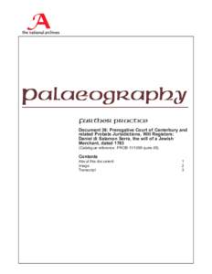 Palaeography further practice Document 38: Prerogative Court of Canterbury and related Probate Jurisdictions, Will Registers: Daniel di Salamon Serra, the will of a Jewish Merchant, dated 1783