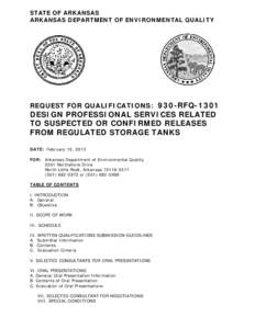 STATE OF ARKANSAS ARKANSAS DEPARTMENT OF ENVIRONMENTAL QUALITY REQUEST FOR QUALIFICATIONS: 930-RFQ[removed]DESIGN PROFESSIONAL SERVICES RELATED