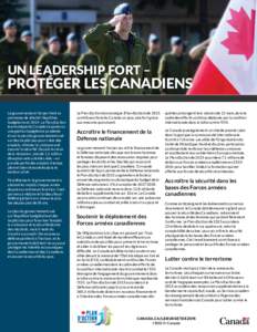 Un leadership fort –  Protéger les Canadiens Le gouvernement Harper tient sa promesse de rétablir l’équilibre budgétaire enLe Plan d’action