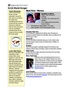 ELCA World Hunger Meal Nine - Mexico Lenten Resources Lent is a time of prayer,  Spotlight on Mexico