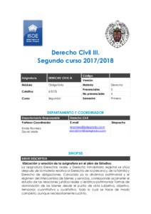 Derecho Civil III. Segundo cursoAsignatura DERECHO CIVIL III I