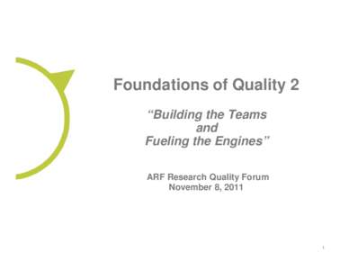 Foundations of Quality 2 “Building Building the Teams and Fueling the Engines” ARF Research Quality Forum