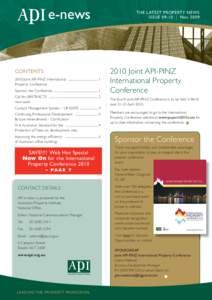 e-news  CONTENTS 2010 Joint API-PINZ International ......................................... 1 Property Conference Sponsor the Conference .............................................................. 1