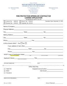 State of Idaho  DEPARTMENT OF INSURANCE DIVISION OF THE STATE FIRE MARSHAL 700 West State Street, 3rd Floor P.O. Box 83720