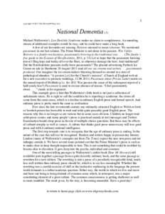 copyright © 2012 The Brynmill Press Ltd  1 National Dementia (1) Michael Wallerstein’s Liza Doolittle Syndrome makes no claim to completeness. An unending
