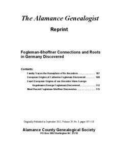 The Alamance Genealogist Reprint