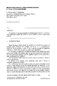 Minimal Factorizations of Rational Matrix Functions in Terms of Polynomial Models T. Shamir and P. A. Fuhrmann Department of Mathematics and Computer Science Ben Gurion University of the Negev Beer Sheva, Israel