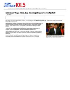 Minimum Wage Hike, Gay Marriage Supported in NJ: Poll