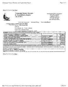 Page 1 of 1  Campaign Finance Receipts and Expenditures Report Print this form or Go Back