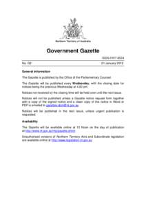 Northern Territory of Australia  Government Gazette ISSN[removed]No. G3