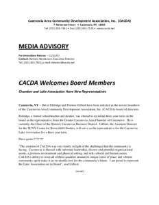 Cazenovia Area Community Development Association, Inc. (CACDA) 7 Nickerson Street • Cazenovia, NYTel: ( • Fax: ( • www.cacda.net MEDIA ADVISORY For Immediate Release – 