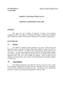 For Discussion on 14 April 2003 Paper No. CB[removed])  Legislative Council Panel Welfare Services