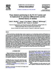 Available online at www.sciencedirect.com  Geochimica et Cosmochimica Acta–6583 www.elsevier.com/locate/gca  Trace element partitioning in the Fe–S–C system and