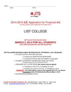 Name____________________________________________________________________ (Last) (First[removed]LC Application for Financial Aid (for the academic year September 2014-May 2015)