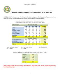 SUBJECT:  VIETNAM-ERA UNACCOUNTED FOR STATISTICAL REPORT