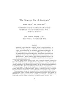The Strategic Use of Ambiguity∗ Frank Riedel†1 and Linda Sass‡2 1 Bielefeld University and Princeton University 2