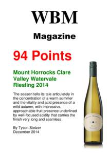 WBM Magazine 94 Points Mount Horrocks Clare Valley Watervale