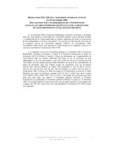 General Assembly resolution[removed]XX) of 21 December[removed]Declaration on the Inadmissibility of Intervention in the Domestic Affairs of States and the Protection of Their Independence and Sovereignty) - procedural histo