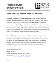 Public service announcement   Luther Bach Choir presents “Music for Celebration”  