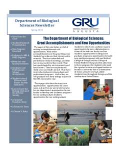 Department of Biological Sciences Newsletter Spring 2013 Note from the Chair Student Research