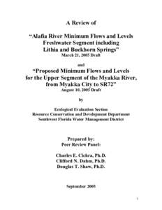 A Review of “Alafia River Minimum Flows and Levels Freshwater Segment including Lithia and Buckhorn Springs”