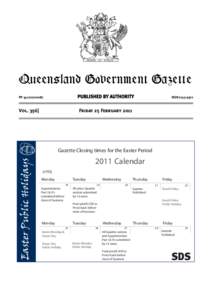 QueenslandGovernment Government Gazette Queensland Gazette PUBLISHED BY AUTHORITY