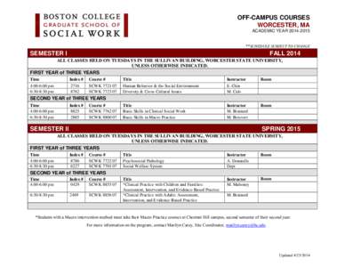 Boston College Graduate School of Social Work - Worcester Schedule of Courses[removed]