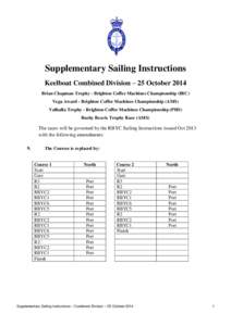 Supplementary Sailing Instructions Keelboat Combined Division – 25 October 2014 Brian Chapman Trophy - Brighton Coffee Machines Championship (IRC) Vega Award - Brighton Coffee Machines Championship (AMS) Valhalla Troph