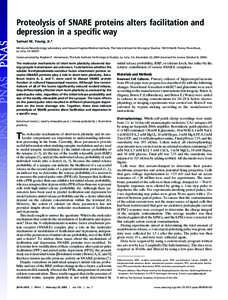 Proteolysis of SNARE proteins alters facilitation and depression in a specific way Samuel M. Young, Jr.* Molecular Neurobiology Laboratory and Howard Hughes Medical Institute, The Salk Institute for Biological Studies, 1