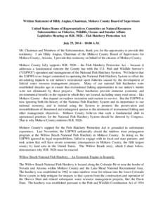 Written Statement of Hildy Angius, Chairman, Mohave County Board of Supervisors United States House of Representatives Committee on Natural Resources Subcommittee on Fisheries, Wildlife, Oceans and Insular Affairs Legisl