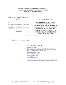 IN THE UNITED STATES DISTRICT COURT FOR THE NORTHERN DISTRICT OF IOWA CEDAR RAPIDS DIVISION UNITED STATES OF AMERICA, Plaintiff,