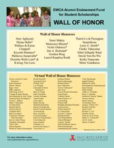 EWCA Alumni Endowment Fund for Student Scholarships WALL OF HONOR Wall of Honor Honorees Amy Agbayani