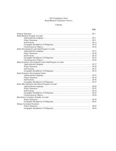 2014 Explanatory Notes Rural Business-Cooperative Service Contents Page Purpose Statement………………………………………………………………………………..…. Rural Business Program Account: