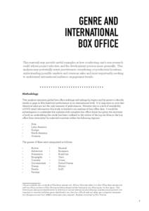 Genre and International Box Office This material may provide useful examples in how conducting one’s own research could inform project selection and the development process more generally. This analysis may potentially