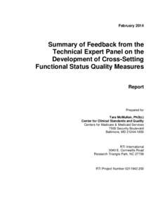 Summary of Feedback from the Technical Expert Panel on the Development of Cross-Setting Functional Status Quality Measures