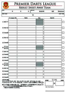 Premier Darts League Result Sheet Away Team DATE 年