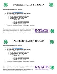 PIONEER TRAILS 4-H CAMP Instructions for Food Allergy Requests:   