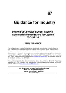 Guidance for Industry #97 - Effectiveness of Anthelmintics: Specific Recommendations for Caprine, Final Guidance - VICH 14