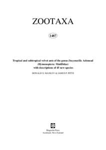 ZOOTAXA 1487 Tropical and subtropical velvet ants of the genus Dasymutilla Ashmead (Hymenoptera: Mutillidae) with descriptions of 45 new species