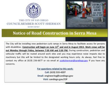 Notice of Road Construction in Serra Mesa