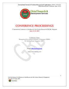 International Journal of Technical Research and Applications e-ISSN: GRDS International Conference (June, 2015) CONFERENCE PROCEEDINGS 3rd International Conference on Healthcare & Life-Science Research (ICHLSR)