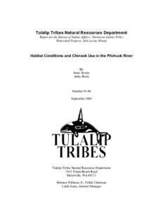 Tulalip Tribes Natural Resources Department Report for the Bureau of Indian Affairs / Northwest Indian Tribes Watershed Projects, Jobs-in-the-Woods Habitat Conditions and Chinook Use in the Pilchuck River