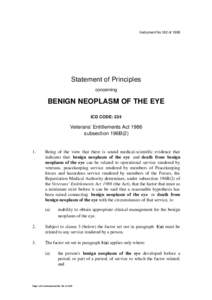Instrument No.182 of[removed]Statement of Principles concerning  BENIGN NEOPLASM OF THE EYE