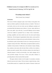 ©Published Carmody, M, Carrington KThe Australian and New Zealand Journal of Criminology, Vol 33 No 3 ppPreventing sexual violence? Moira Carmody+ Kerry Carrington* Introduction