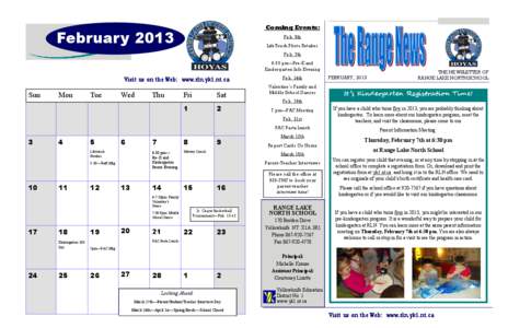 Coming Events:  February 2013 Feb. 5th LifeTouch Photo Retakes